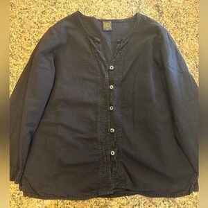 Quinto Sol Womens 1X Black Top‎ Button Art to Wear Lagenlook Minamalist